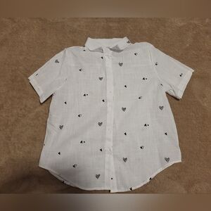 Women's White Heart Print Button Up Shirt